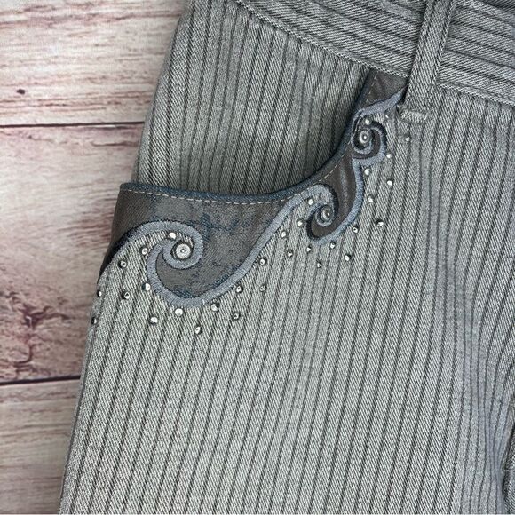Cache Women’s Small Size 4 Brown Pin Striped Rhinestone Pockets Cotton Pants - Picture 9 of 9